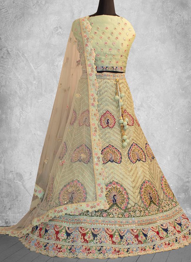 Organza Silk Light Green Wedding Wear Sequins Work Lehenga Choli